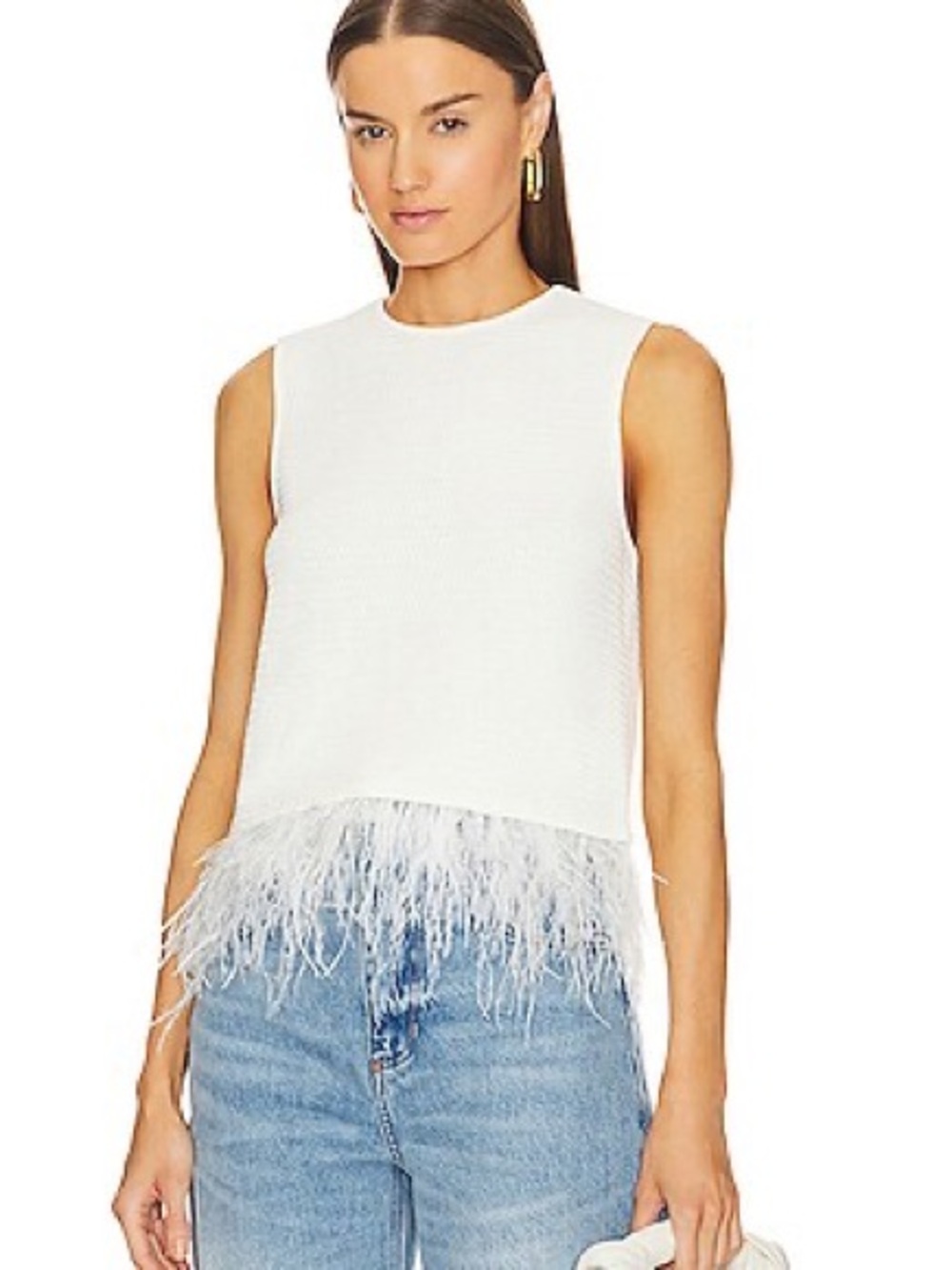 Frame Crochet Feather-Trim Crop Top